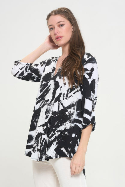 Hit Notch Neck Rolled Sleeve Top