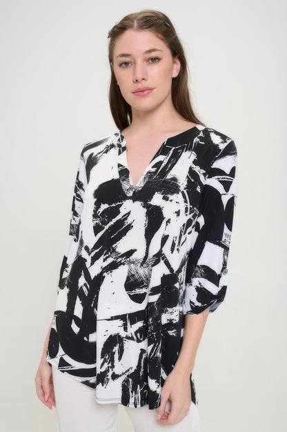 Hit Notch Neck Rolled Sleeve Top