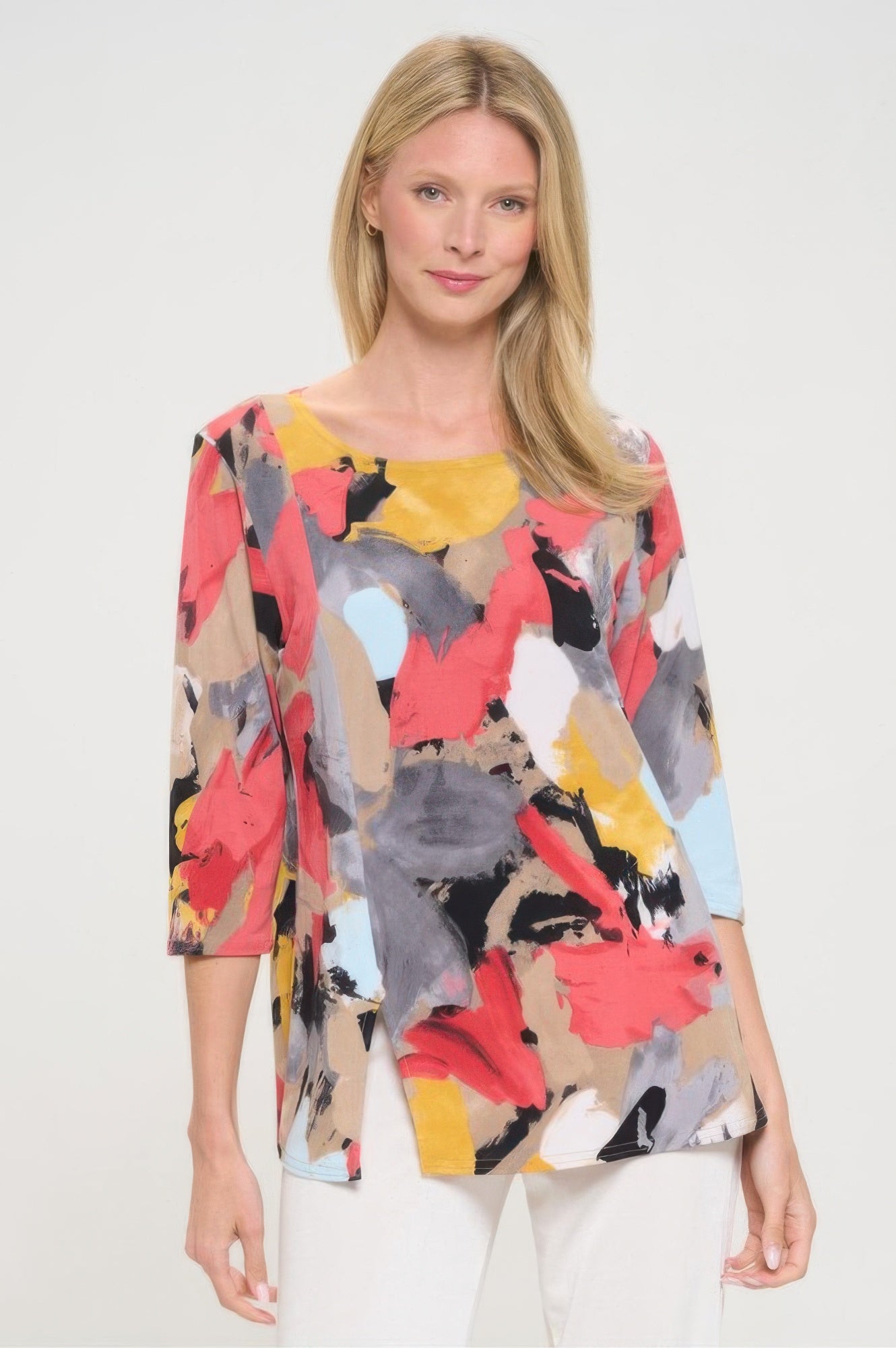 Hit Round Neck 3/4 Sleeve Slit Top