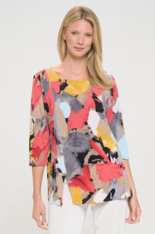 Hit Round Neck 3/4 Sleeve Slit Top