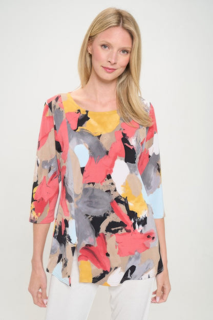 Hit Round Neck 3/4 Sleeve Slit Top
