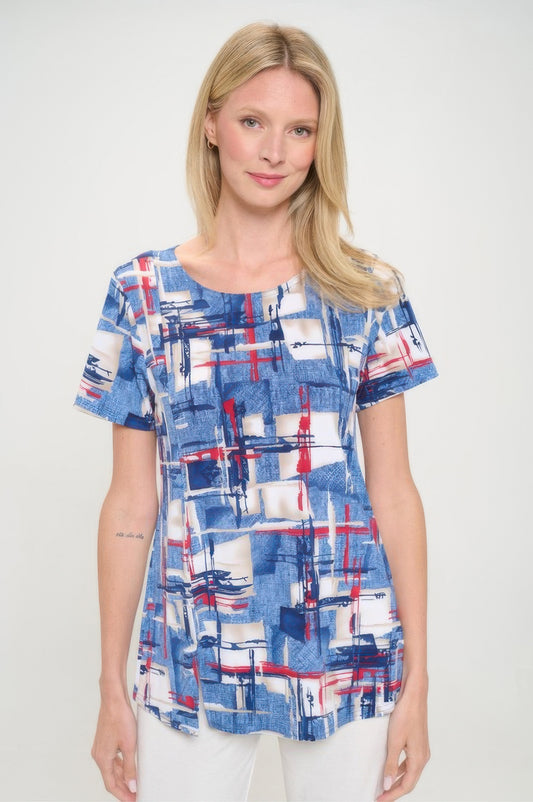 Hit Round Neck Short Sleeve Slit Top
