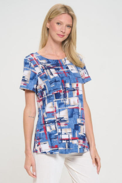 Hit Round Neck Short Sleeve Slit Top