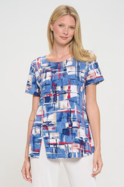 Hit Round Neck Short Sleeve Slit Top