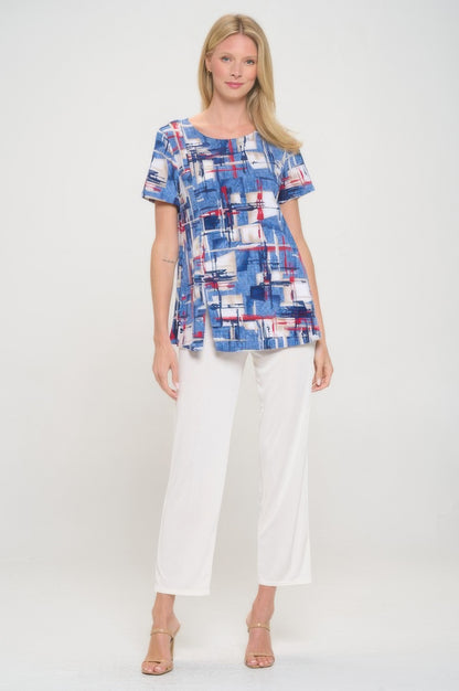 Hit Round Neck Short Sleeve Slit Top