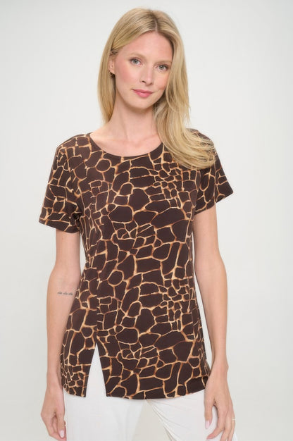 Hit Round Neck Short Sleeve Slit Top