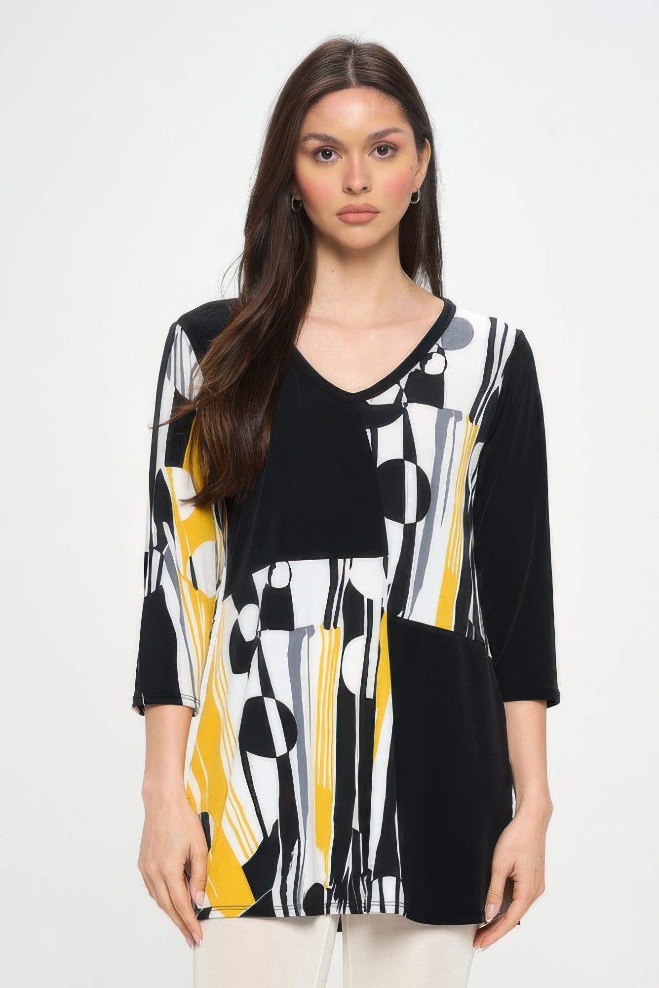 Hit Contrast V-neck Tunic Top