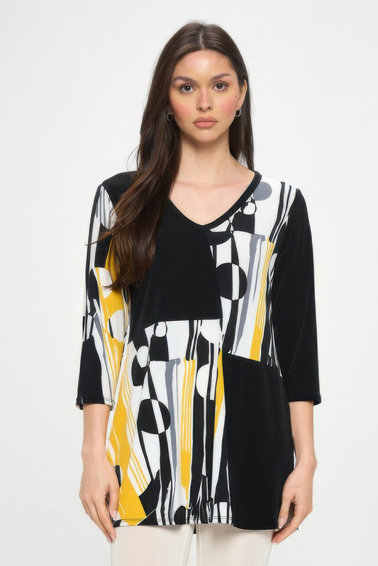 Hit Contrast V-neck Tunic Top