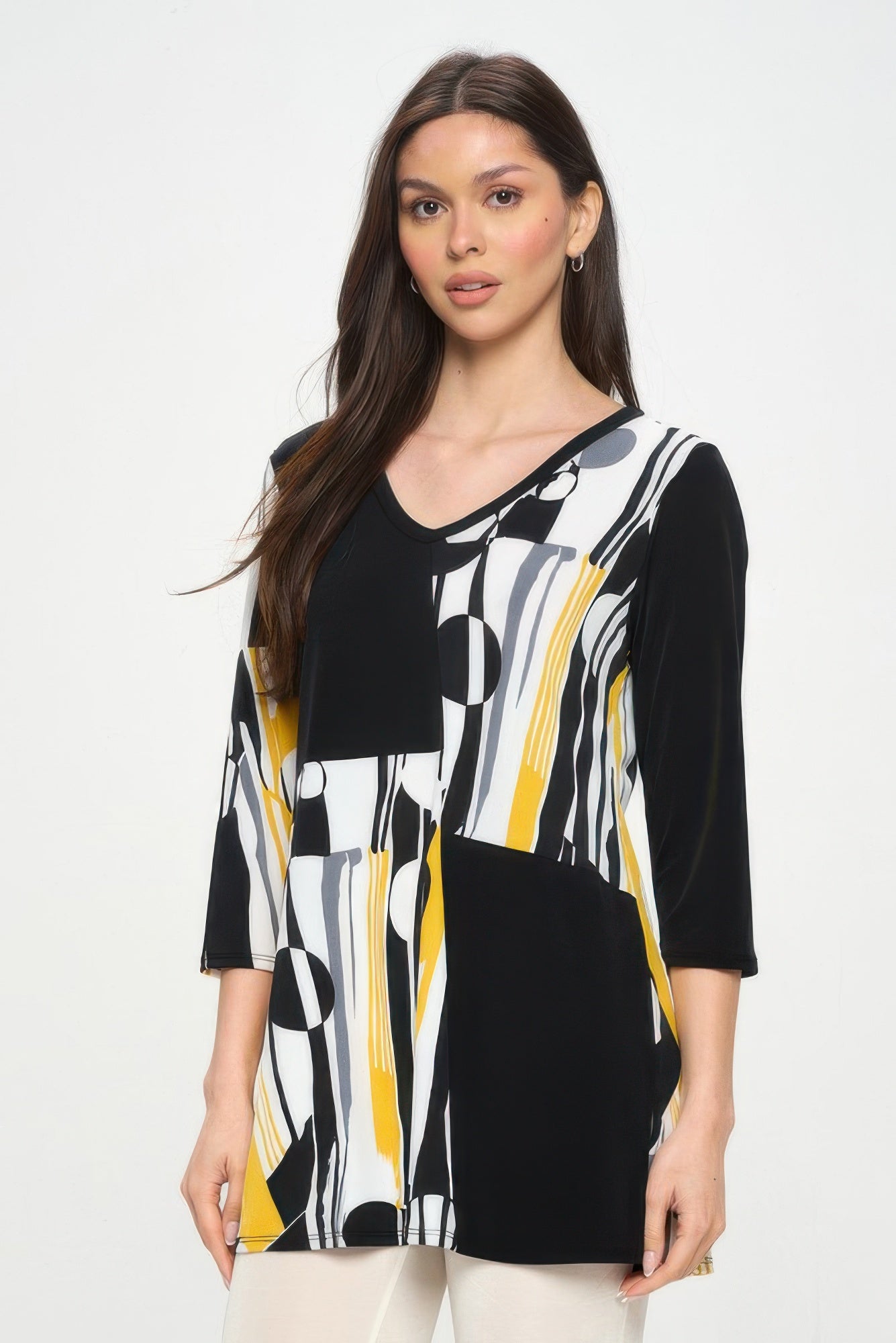 Hit Contrast V-neck Tunic Top