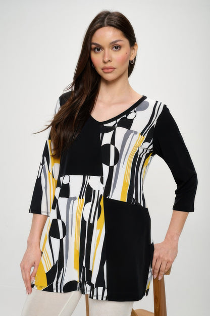 Hit Contrast V-neck Tunic Top