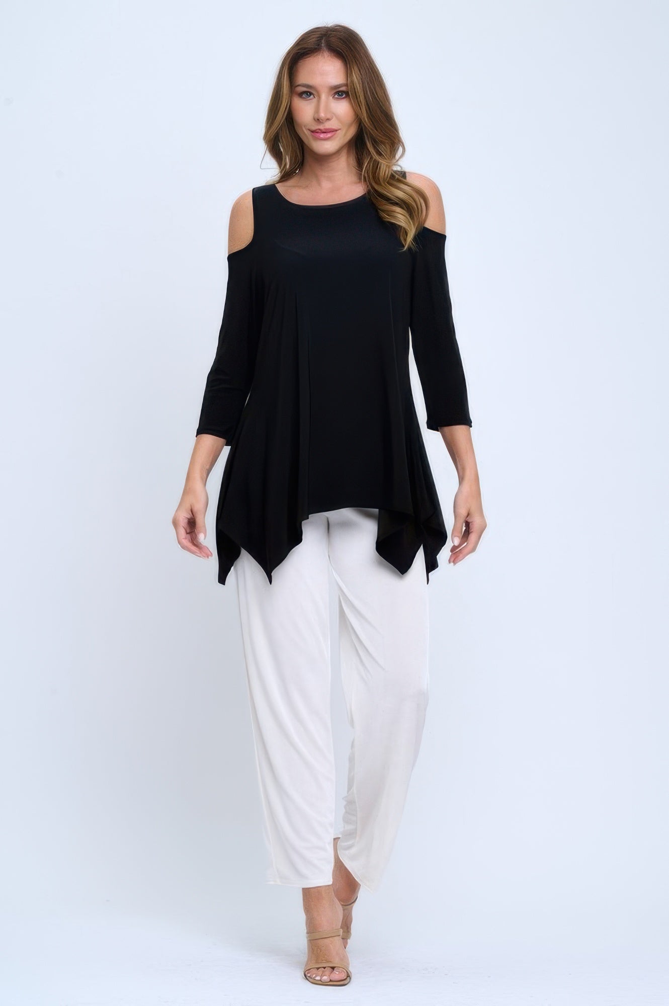 Black Cold Shoulder Sharkbite Top