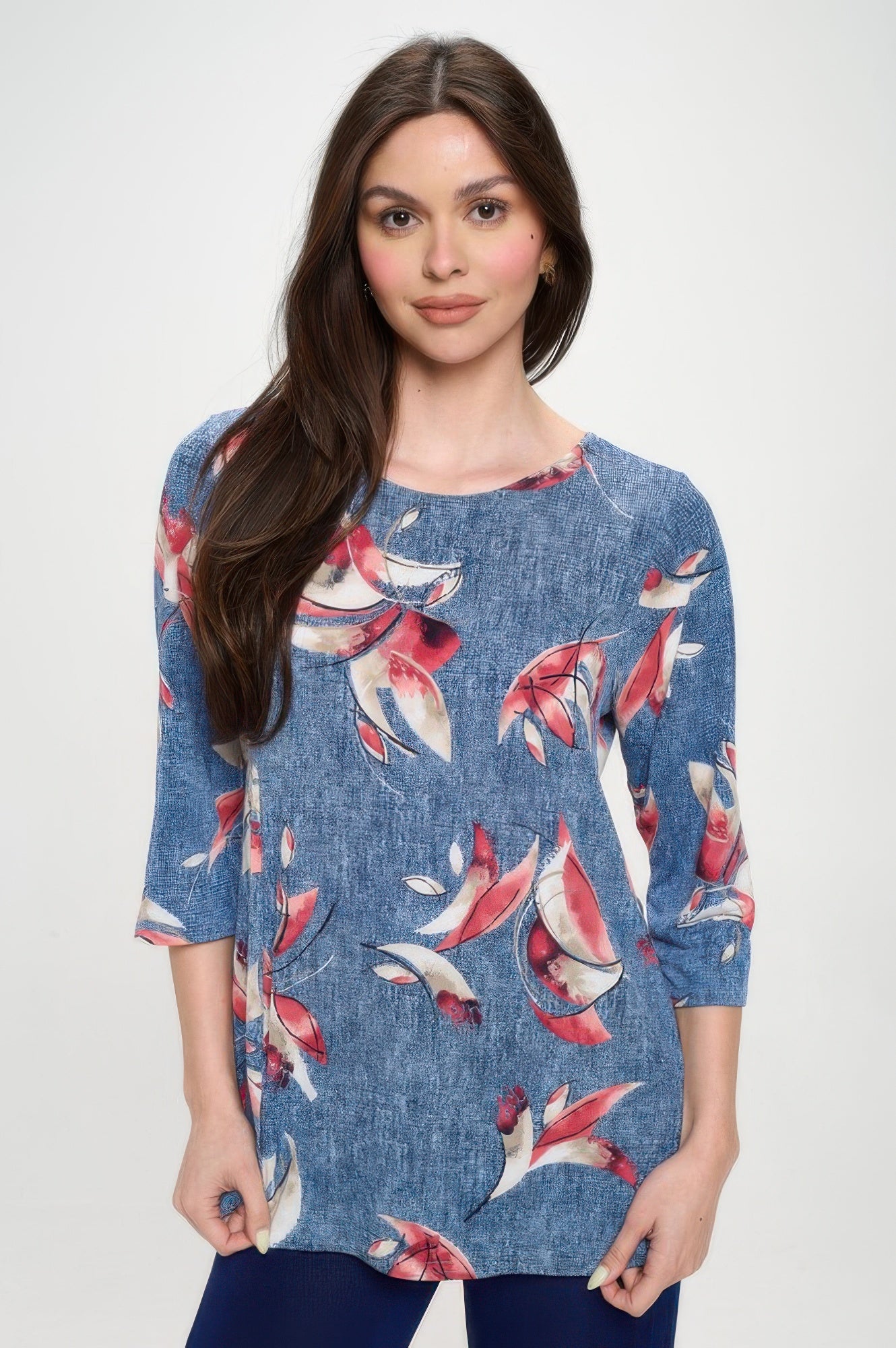 Hit Round Neck 3/4 Sleeve Slit Top