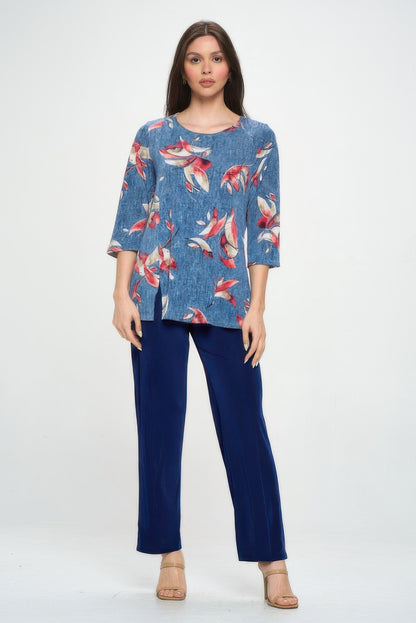 Hit Round Neck 3/4 Sleeve Slit Top