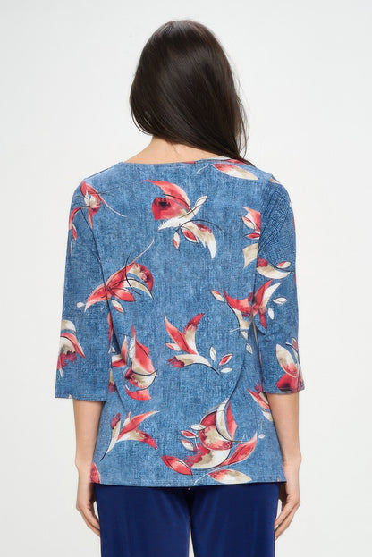 Hit Round Neck 3/4 Sleeve Slit Top