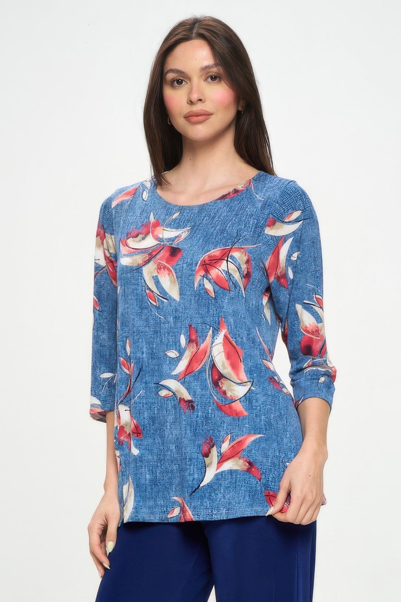 Hit Round Neck 3/4 Sleeve Slit Top