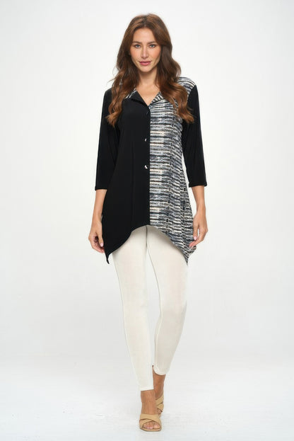 Hit Contrast Button 3/4 Sleeve Top