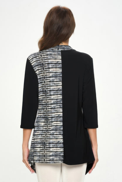 Hit Contrast Button 3/4 Sleeve Top