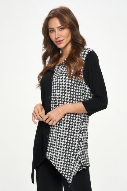 Hit Contrast Button 3/4 Sleeve Top