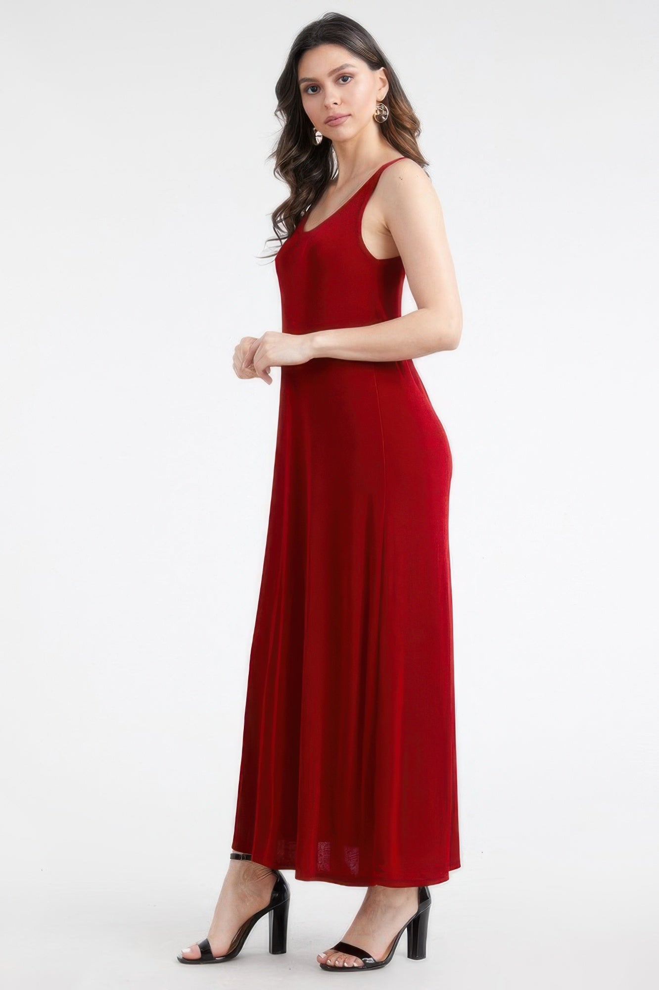 Plus Size Sleeveless Solid Acetate Long Maxi Dress