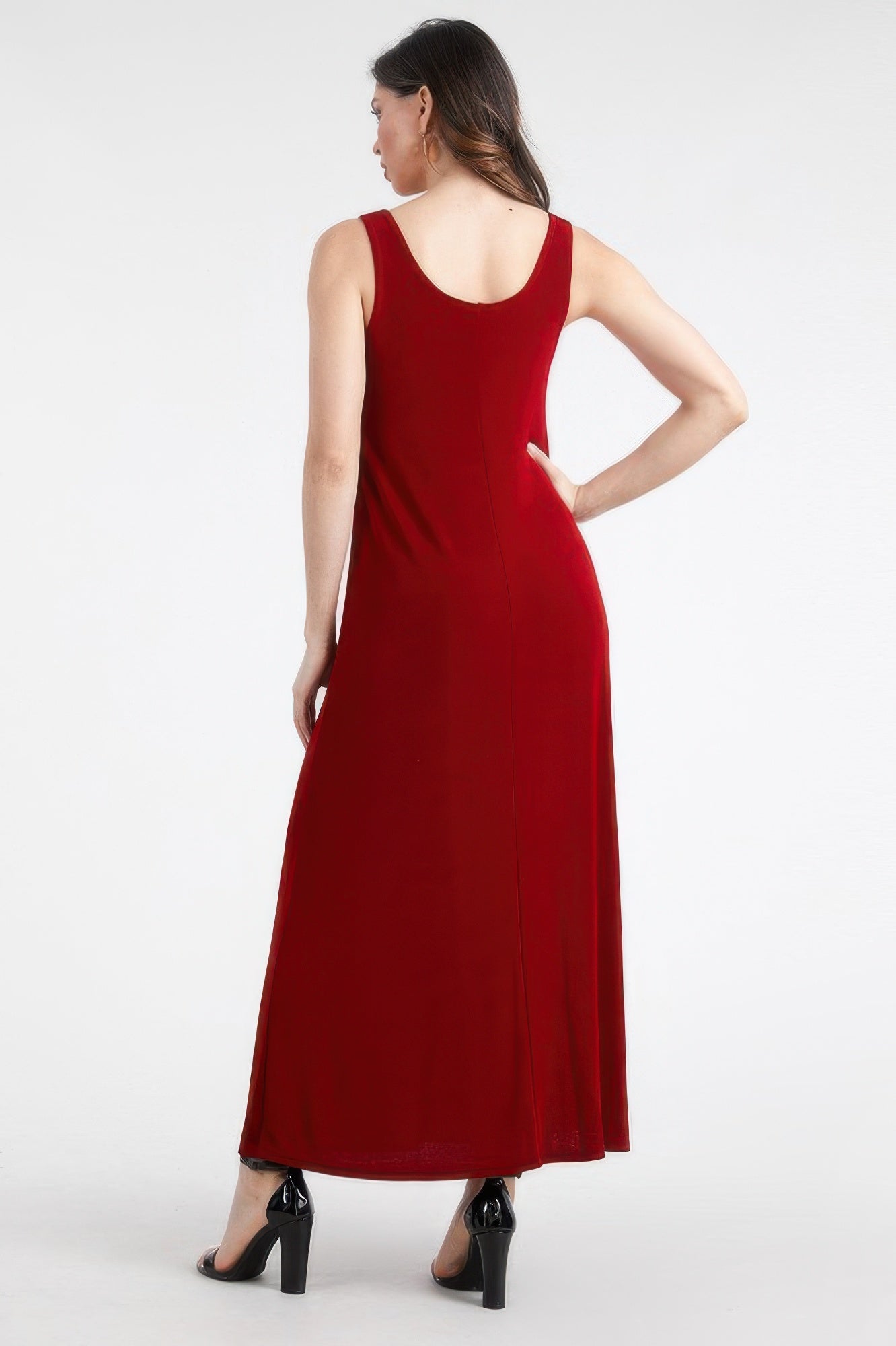 Plus Size Sleeveless Solid Acetate Long Maxi Dress