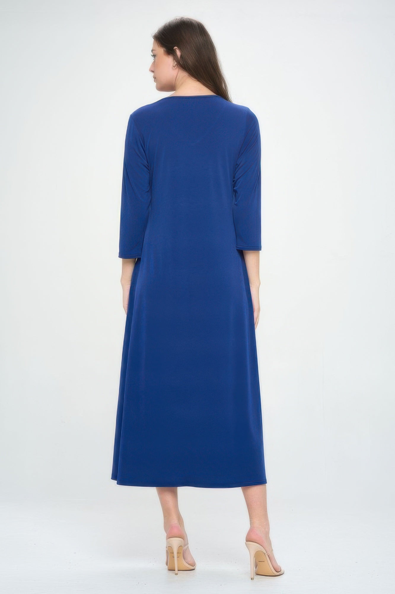 Hit V-neck Long Dress W/pocket