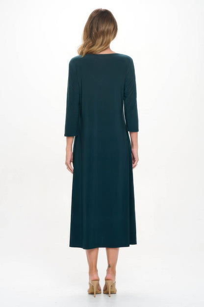 Hit V-neck Long Dress W/pocket