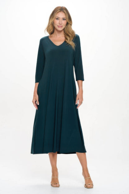 Hit V-neck Long Dress W/pocket
