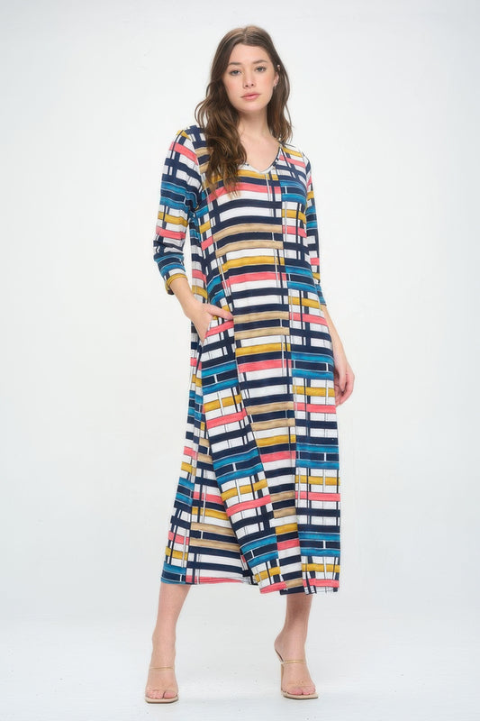 Hit V-neck Long Dress W/pocket