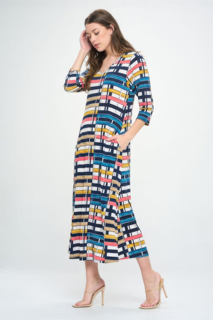 Hit V-neck Long Dress W/pocket
