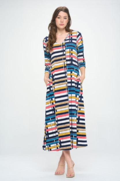 Hit V-neck Long Dress W/pocket