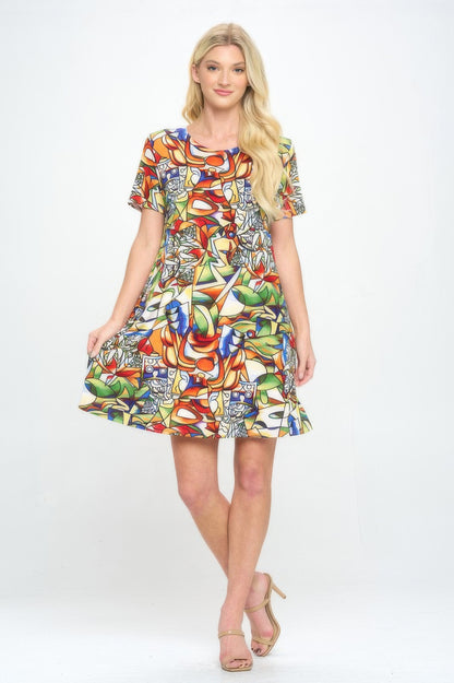 Short-sleeved Knee-length Dress