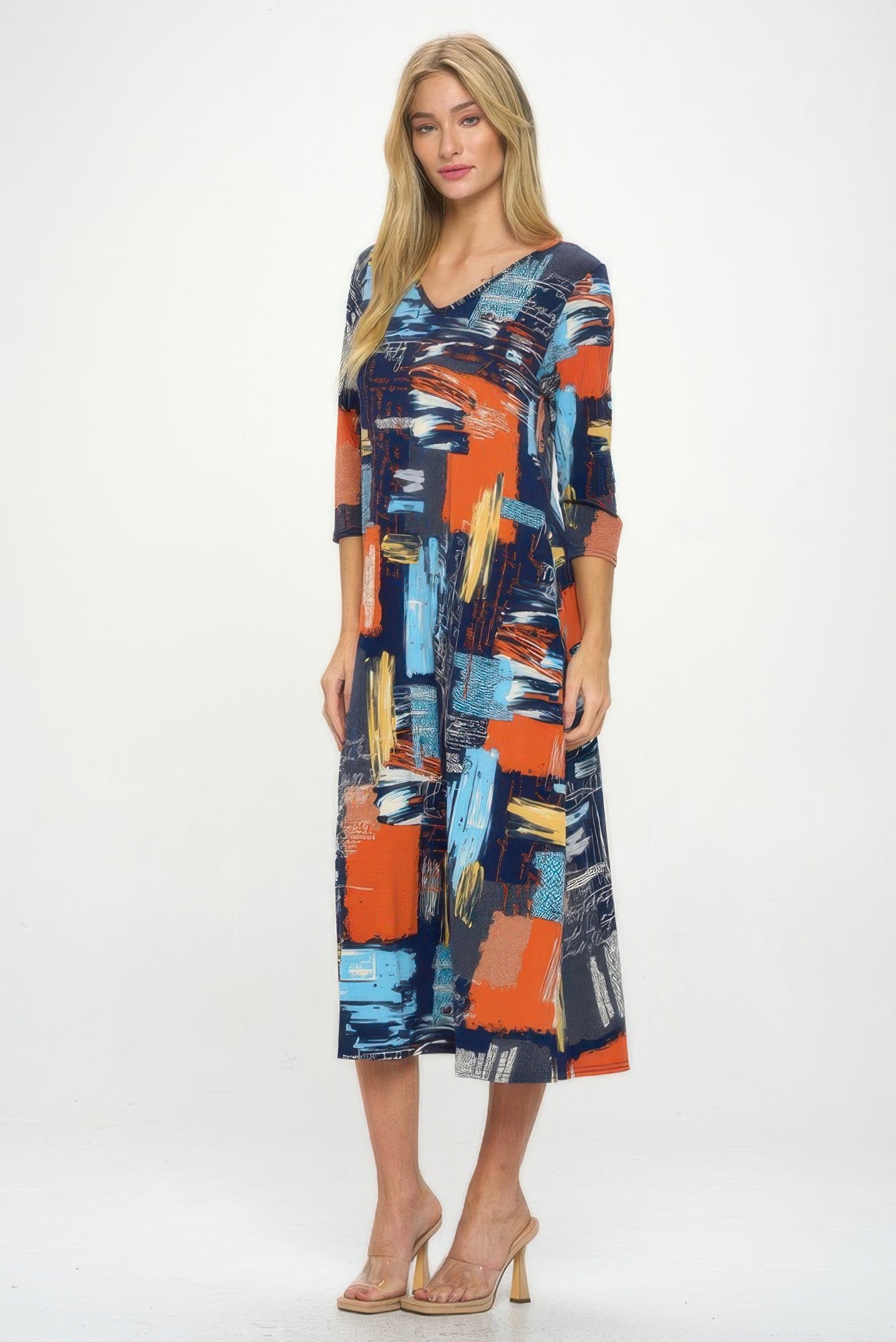 Hit V-neck Long Dress W/pocket