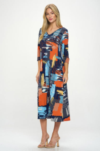 Hit V-neck Long Dress W/pocket