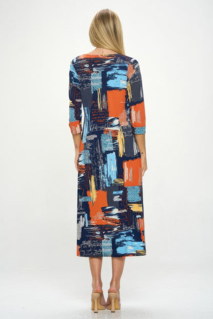 Hit V-neck Long Dress W/pocket