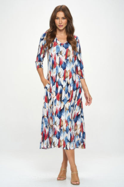 Hit V-neck Long Dress W/pocket