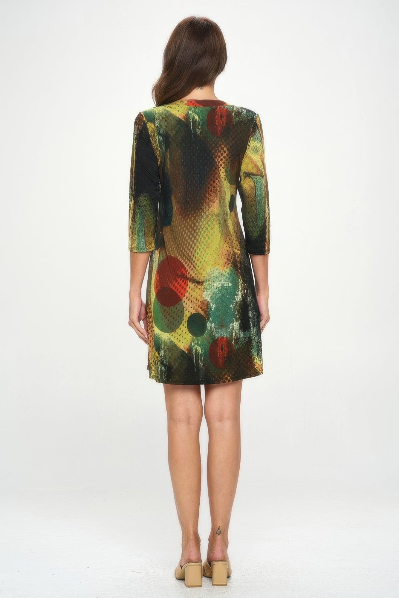 Hit Notch Neck Quarter Sleeve Dress