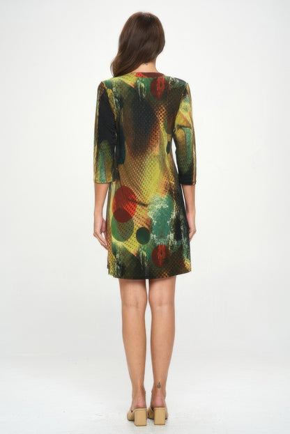 Hit Notch Neck Quarter Sleeve Dress
