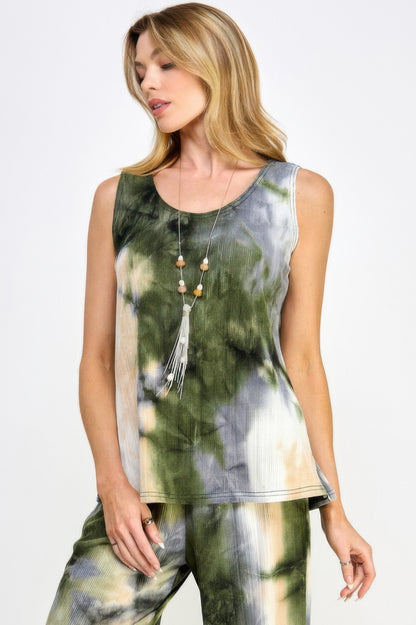 Andante Tie Dye Print Sleeveless Tank Top