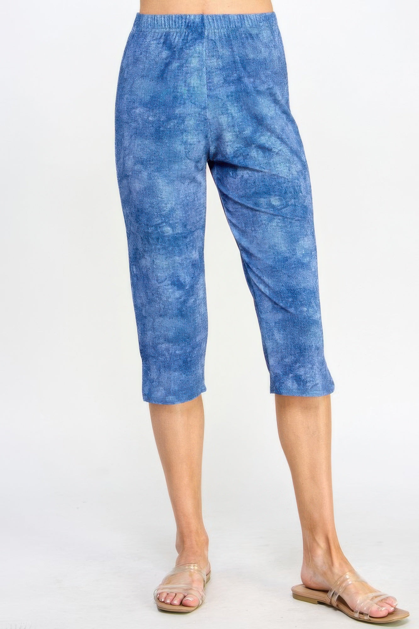 Plus Size Denim Print Bns Capri Pants