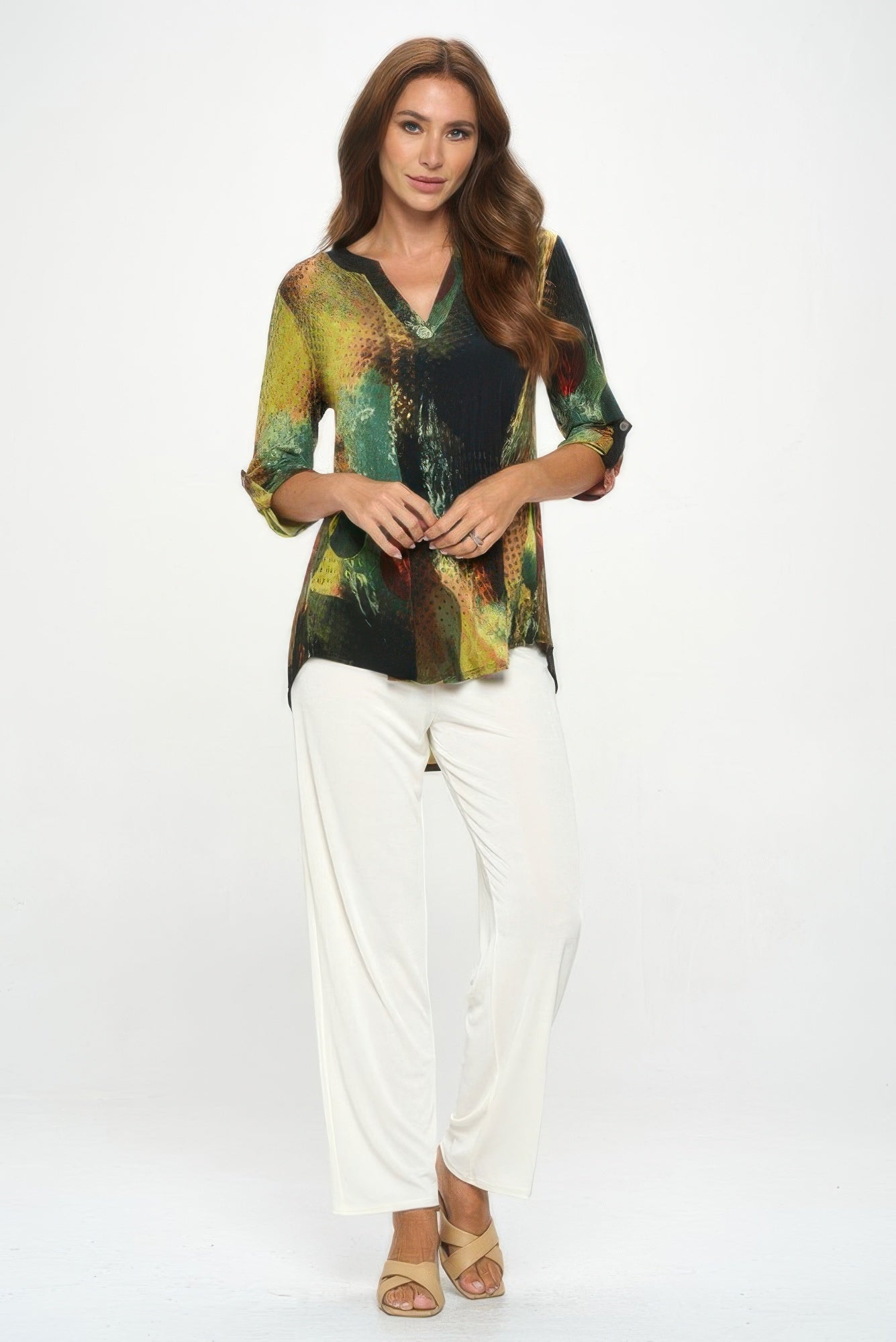 Hit Notch Neck Rolled Sleeve Top