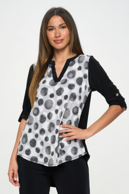 Hit Notch Neck Rolled Sleeve Top