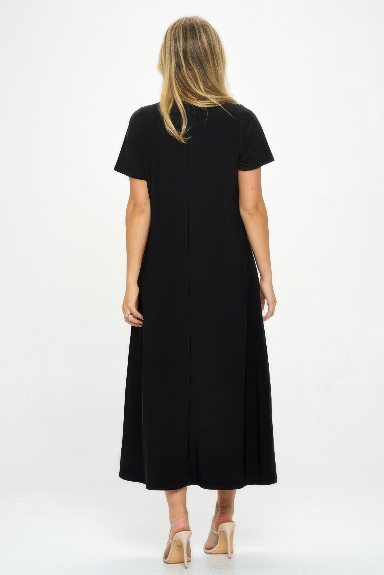 Hit V-neck Long Dress W/pocket