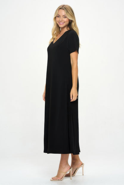 Hit V-neck Long Dress W/pocket