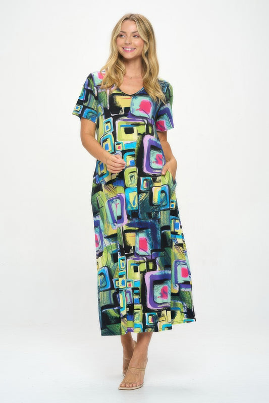 Hit V-neck Long Dress W/pocket