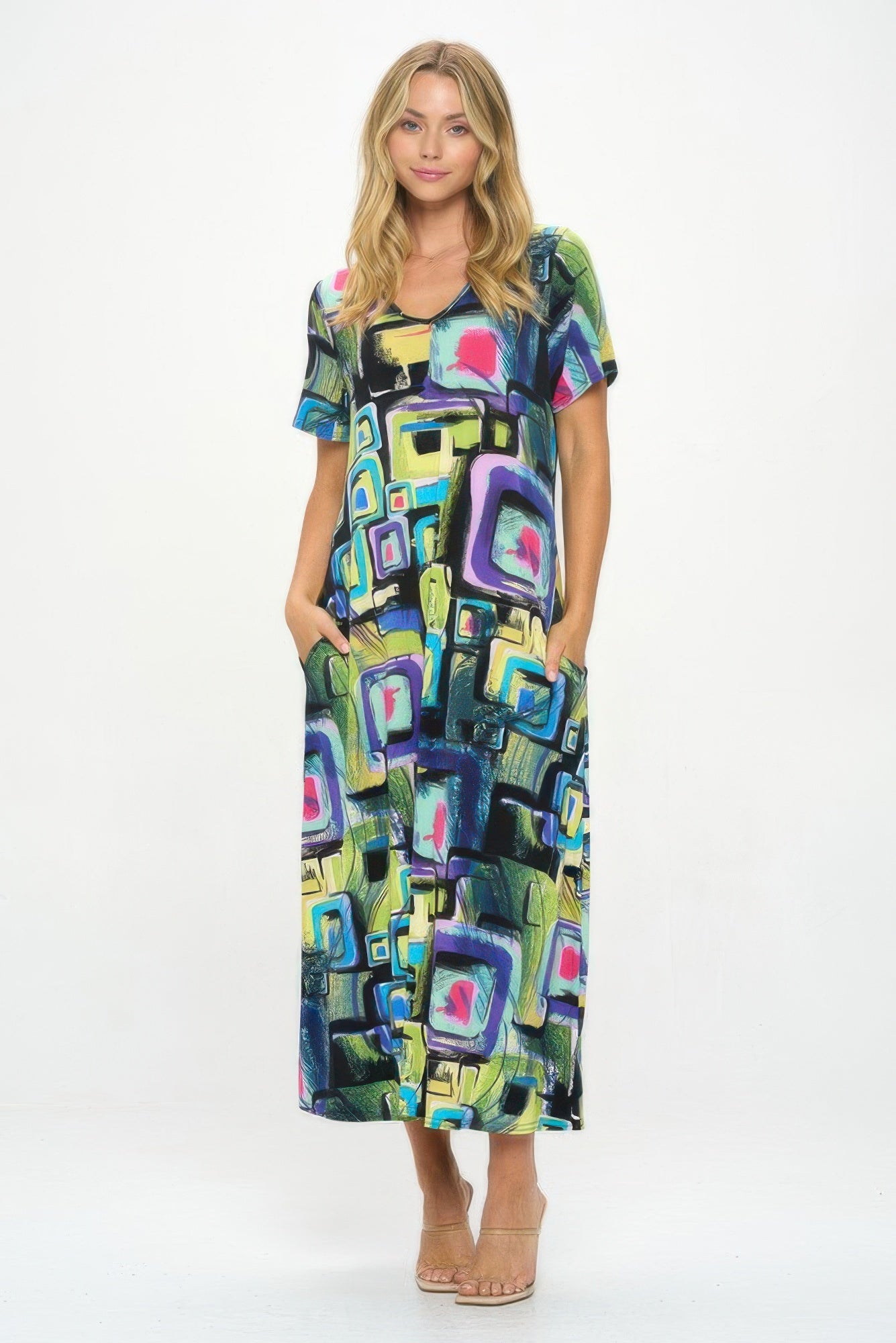 Hit V-neck Long Dress W/pocket