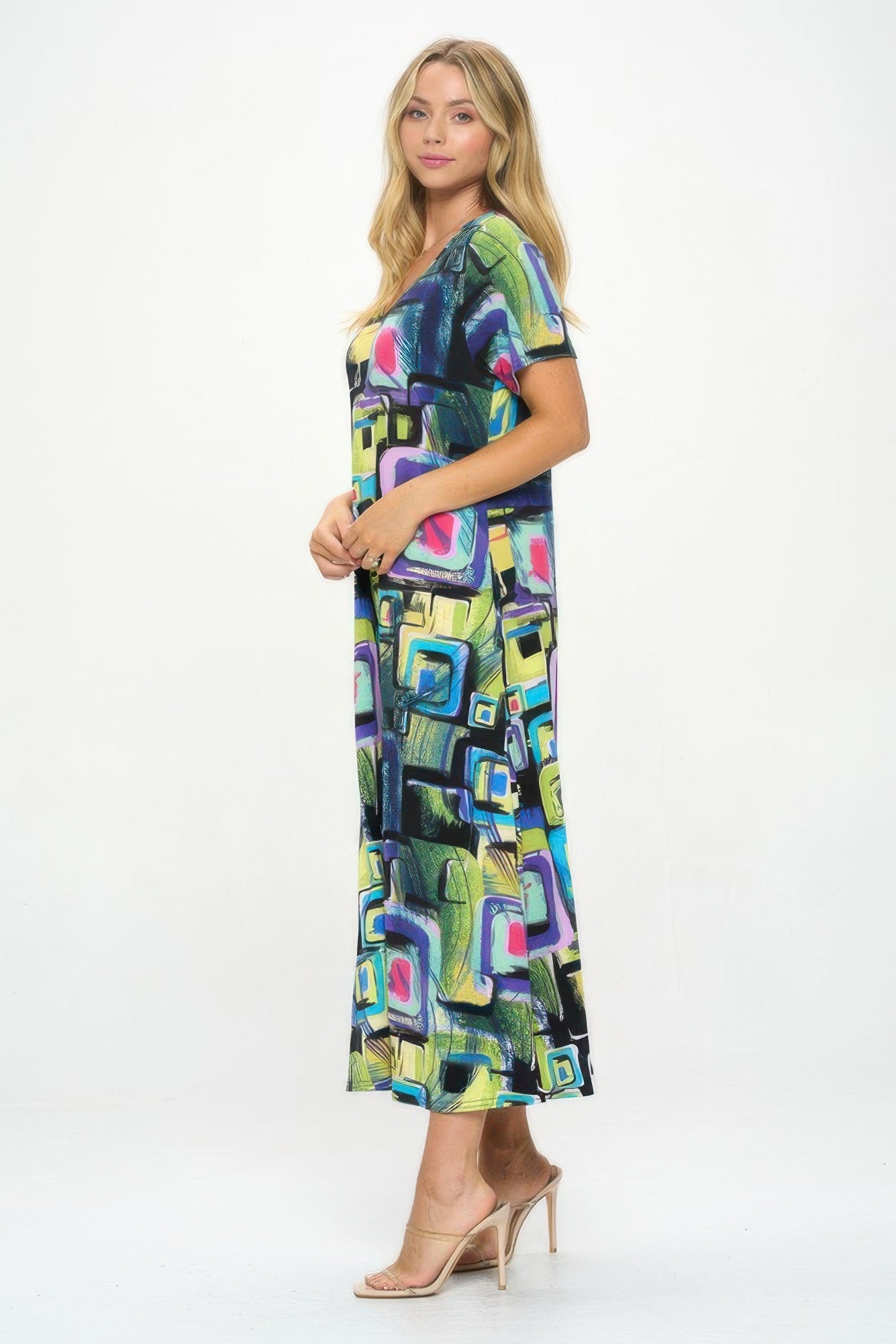 Hit V-neck Long Dress W/pocket