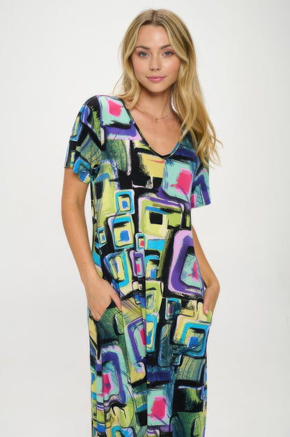 Hit V-neck Long Dress W/pocket