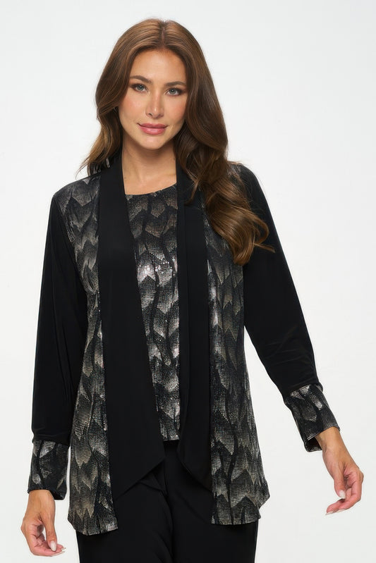 Nylon Foil Sequin Contrast Jacket