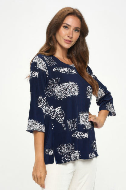 Print Quarter Sleeve Top