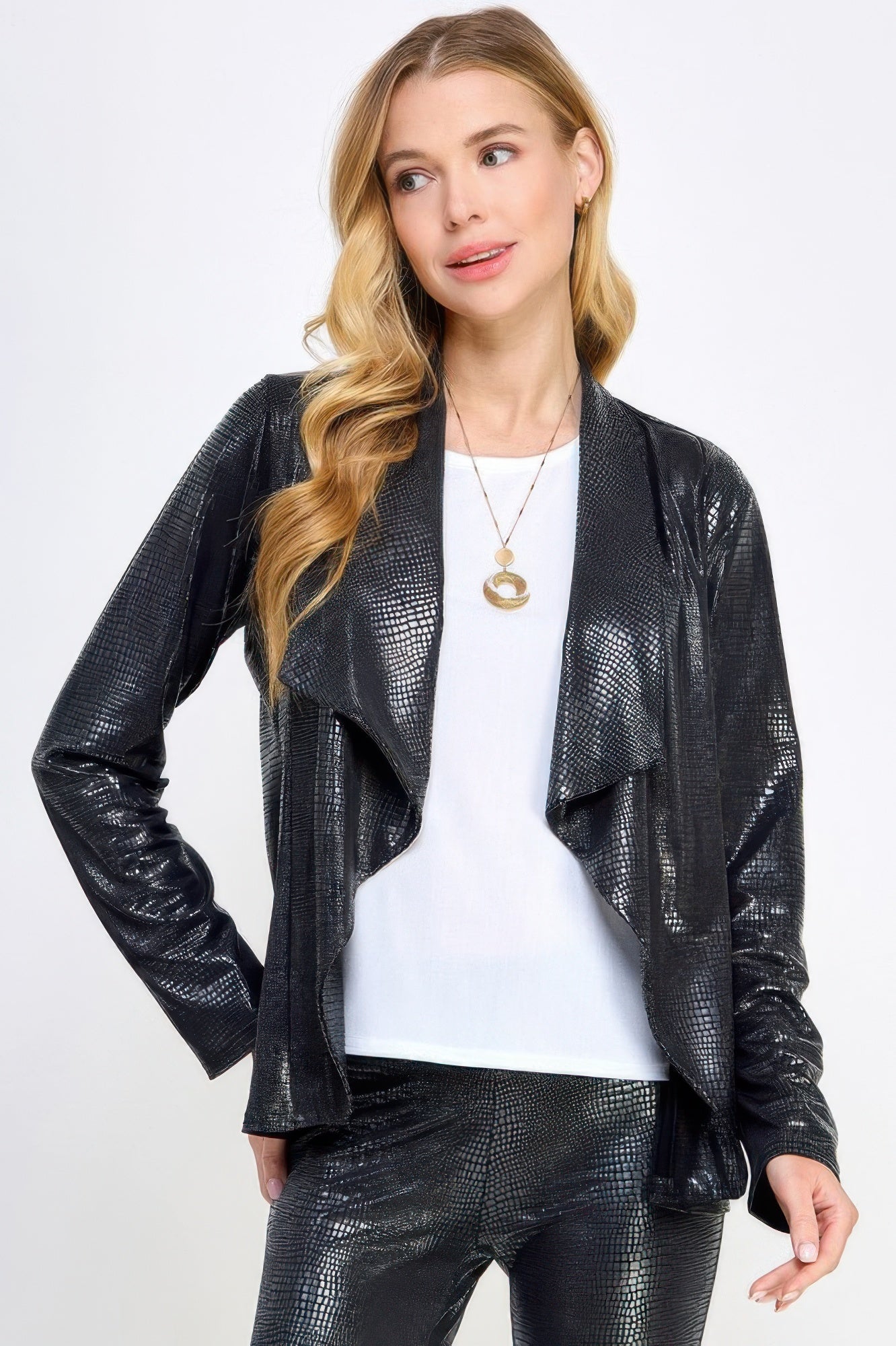Long Sleeve Pleather Snake Skin Look Jacket